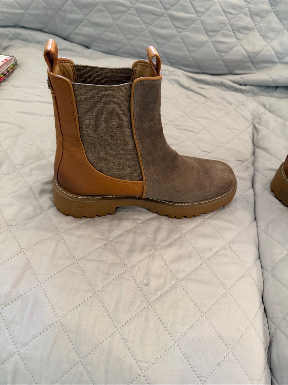 Sam Edelman Taupe Suede Chelsea Booties with Tan Soles - Picture 3 of 4